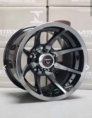 Rodas Vittoria Black Rock 15x10 ET -44 5x139 acab preto com face diamantado clear coating