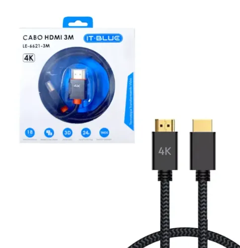 CABO HDMI X HDMI 3,00 METROS TRANÇADO 2.0 VERSÃO IT-BLUE LE-6621-3M PRETO