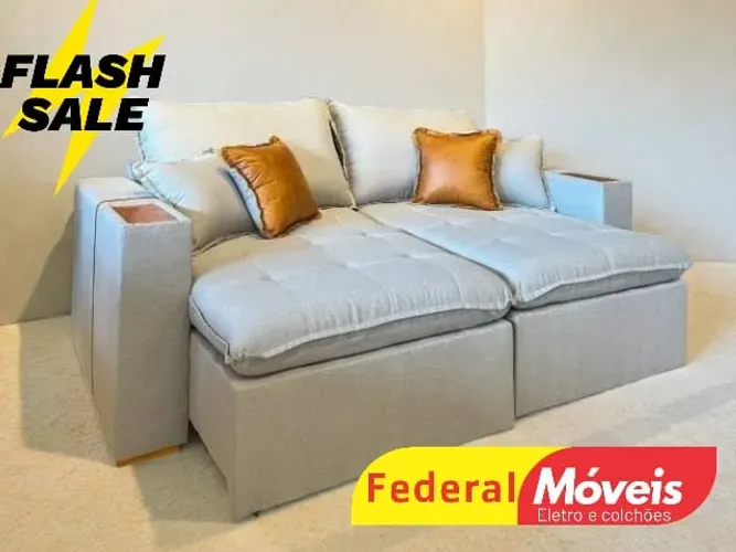 Sofá 2,38m Linho Cambraia Bege ou Cinza Pillow 18cm - Oferta Relâmpago