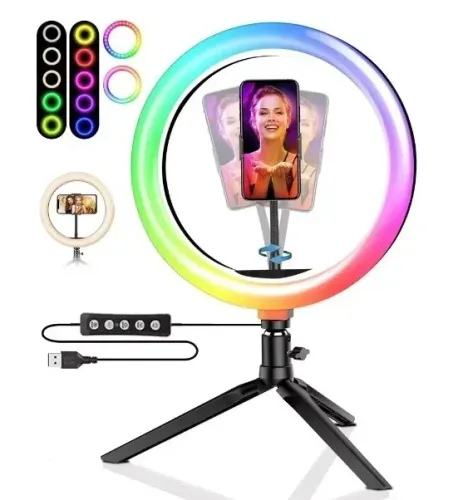 Iluminador Ring Ligth  14 POL Fotos Com Tripé 2,10 Youtuber Colorido