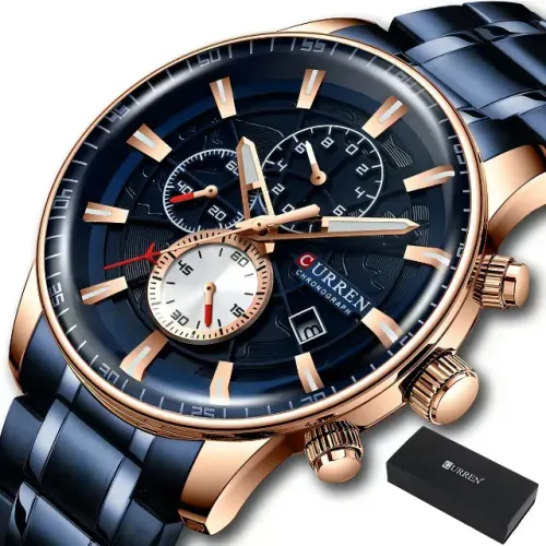 Relógio Curren Quartzo Com Cronógrafo funcional ativo - Aço Steel - Azul 8362