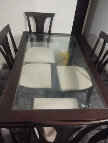 Mesa de Jantar de Vidro com 6 Cadeiras