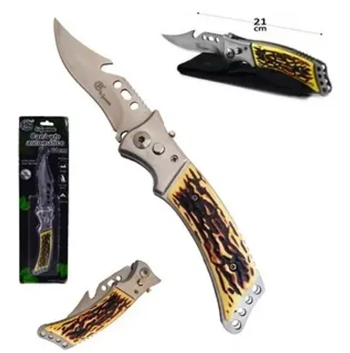 Canivete Automático Pesca Camping Escoteiro Trilha C/ Bainha 21cm