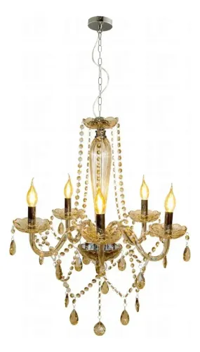 Lustre candelabro champagne 5 braços vidro cristal