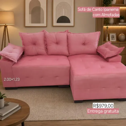 PROMOÇÃO URGENTE - Sofá Ipanema 3 Lugares COM CHAISE Rosa Disponível 