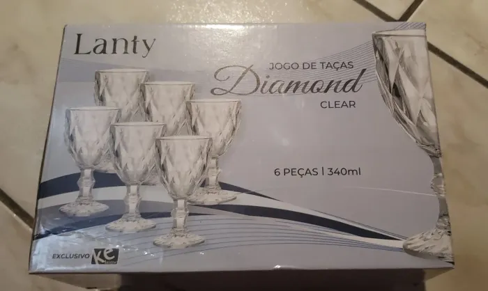 Jogo de 6 Taças Diamond Clear Ke Home - 340ml (Novo/Na Caixa)