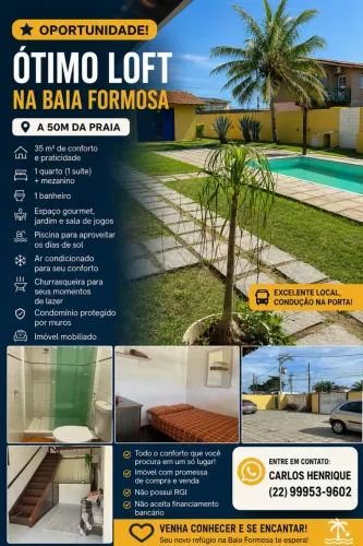Ótimo Loft a venda na Baia formosa a 50m da praia
