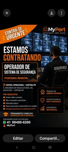 Vaga Operador de Sistema de segurança