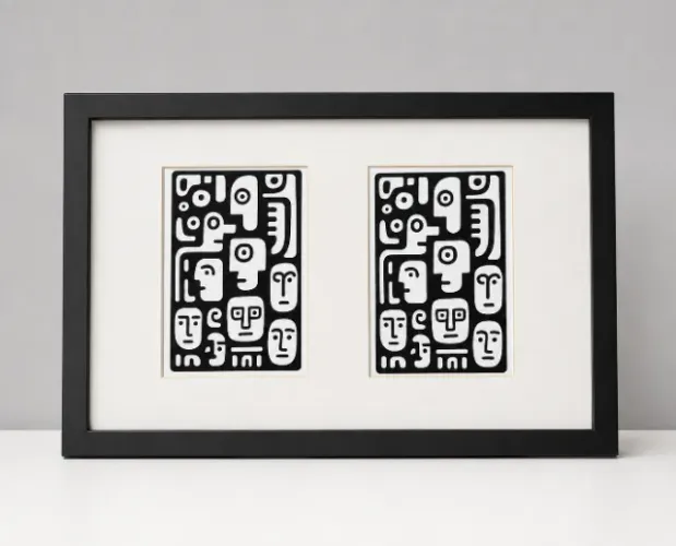 Quadro Decorativo Abstrato Preto e Branco Premium 43x28cm - Arte Moderna Minimalista