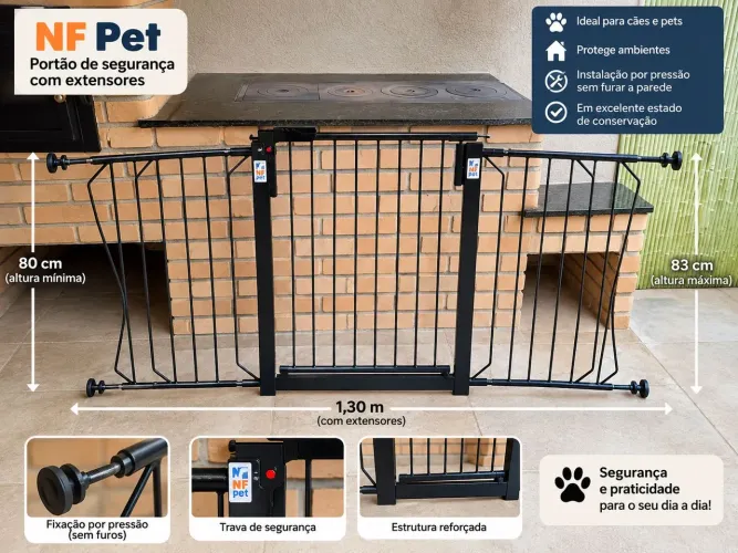 Portão Grade NF Pet + Extensores - Preto - Excelente Estado