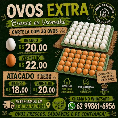 Cartela com 30 Ovos Extra - Branco ou Vermelho | Entrega em Anápolis