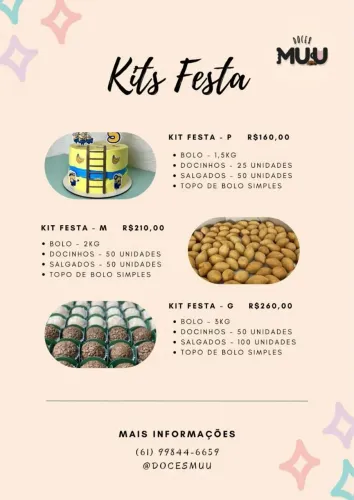 Kit festas, bolo, docinhos e salgadinhos 