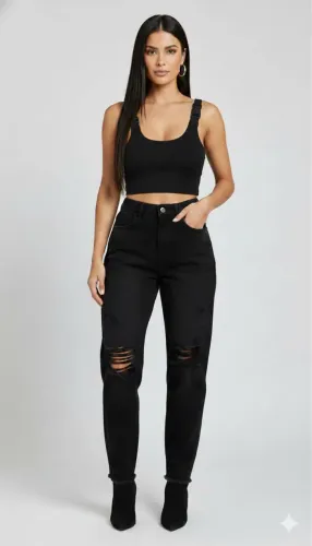 Calça jeans Mom Swear e cropped fivela tam 36