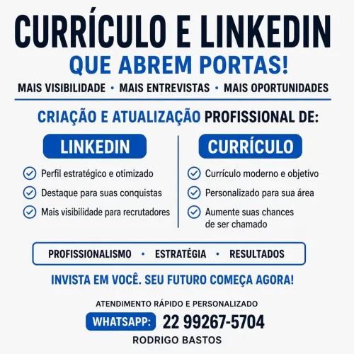 Criação e Atualização de Currículo e LinkedIn Profissional | Destaque-se no Mercado