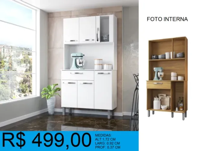 Armário de cozinha compacto com vidro - Entrega e montagem grátis
