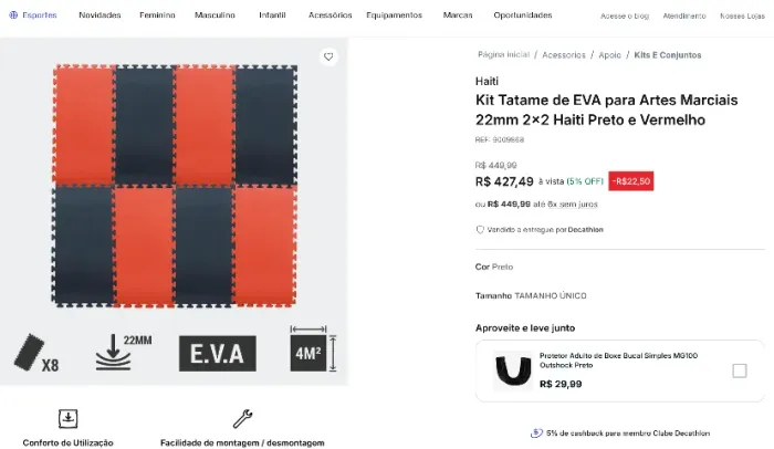 Kit Tatame EVA Artes Marciais Preto e Vermelho 8 peças comprei 450 vendo 150