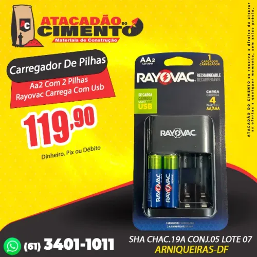 Carregador De Pilhas Aa2 Com 2 Pilhas Rayovac Carrega Com Usb