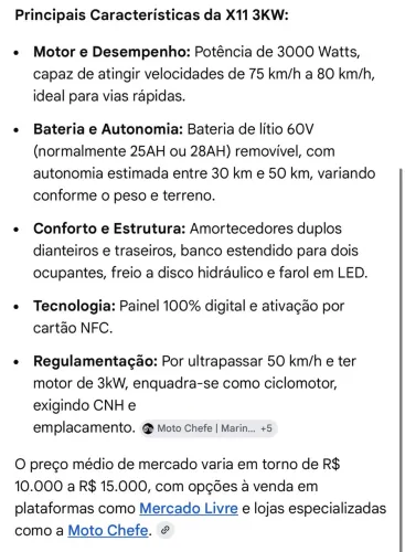 X11 3000W É um ciclo motor Robusto e tecnológico para mobilidade 