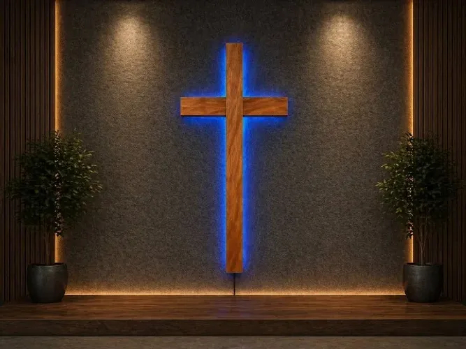 Crucifixo Cruz Madeira com Led 110v Igrejas Casa Capelas