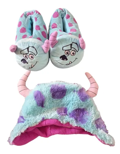 Lote pantufa e touca Sulley Monstros SA Disney