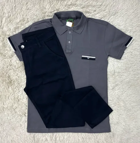 Kit G Camisa Polo e Calça Sarja Azul