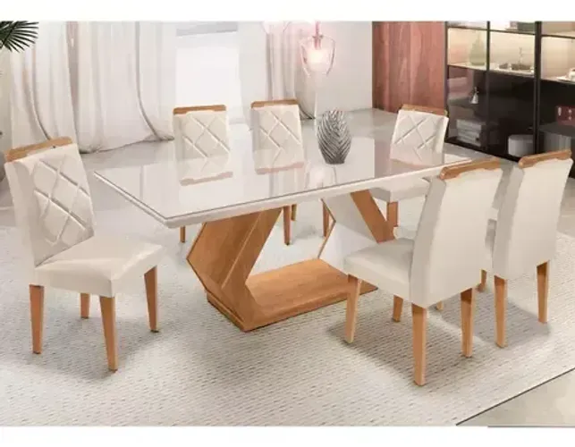 Mesa Alvorada 180 Tp Mdf Vidro Canto Reto 6 Cadeiras Rufato E Imbuia E Off Serig Off
