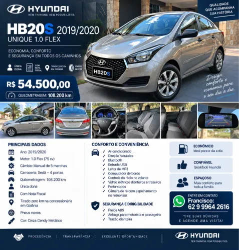 Hyundai HB20S Unique 1.0 Flex 12V Mec. 2019