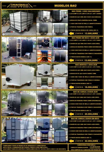 CARRETINHAS BAÚ 1 OU 2 EIXOS VÁRIOS MODELOS