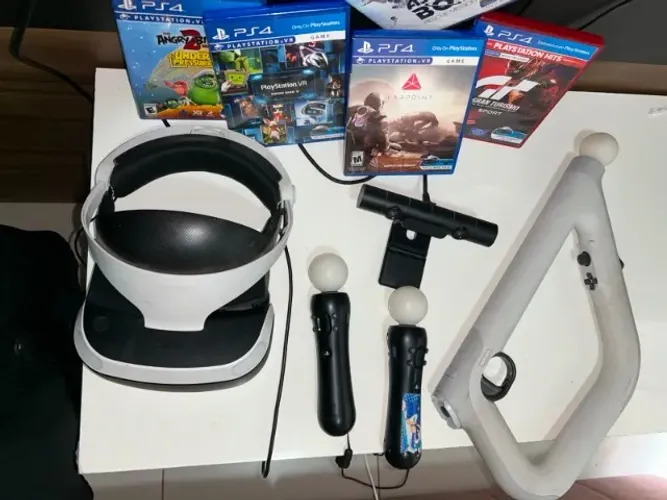 VR para PS4, acompanha  controles, pistola e jogos
