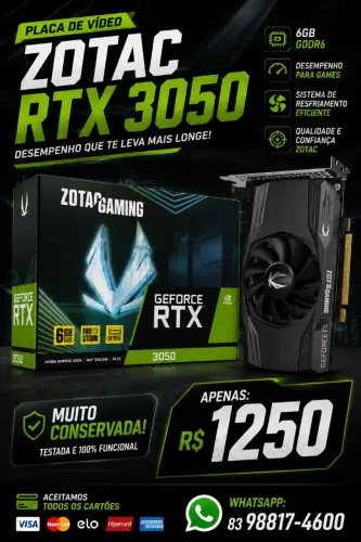 ? RTX 3050 ZOTAC 6GB GDDR6 - Muito Conservada!**