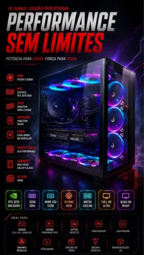 PC Gamer RTX 3070 MSI 8GB Ryzen 5 3500X 32GB RAM SSD NVMe 512Gb
