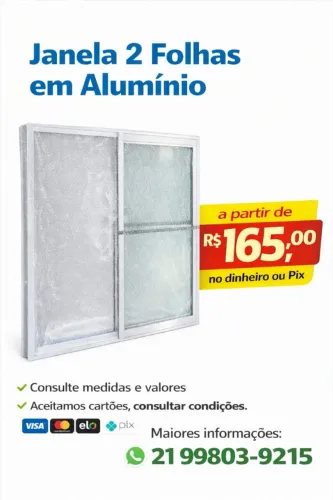 Janela 2 Folhas  - Janela de Alumínio Tradicional - Janela Alumínio Branco - Janela 1x1