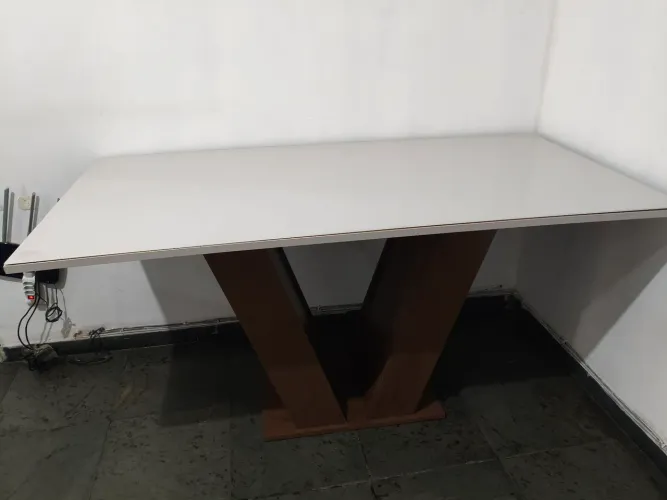 Mesa tampo de vidro branco 160 x 80