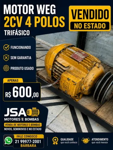 MOTOR WEG 2CV 4 POLOS TRIFÁSICO NO ESTADO