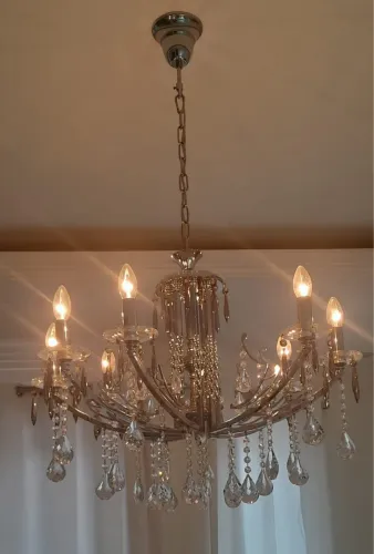 Lustre Cristal 8 Braços Cromado - Elegante - Sala de Jantar