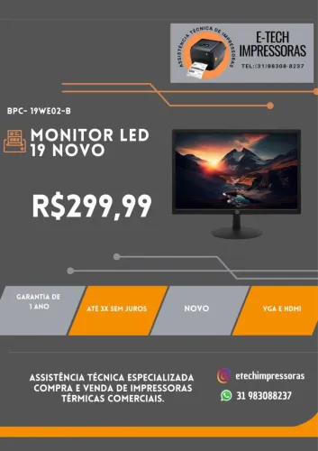 NOVO MONITOR LED 19 POLEGADAS HDMI NA CAIXA (GARANTIA 1 ANO)