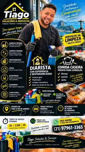 Diarista limpeza doméstica SOLUÇÕES & SERVIÇOS ? LIMPEZA, ORGANIZAÇÃO E COMIDA CASEIRA!