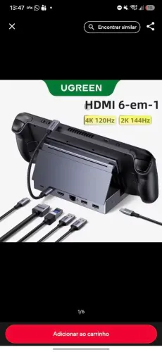 Dock Ugreen USBC HUB 6 em 1 4k120hz PD 100w RJ45 Steam Deck Rog Ally Legion