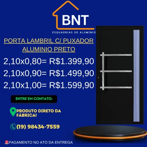 PORTA LAMBRIL C/PUXADOR ALUMÍNIO PRETO 2.10X0.80