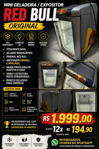 GELADEIRA RED BULL! TOTALMENTE NOVA ORIGINAL. IDEAL PARA COEMRCIO E PARA AREAS DE LAZER!