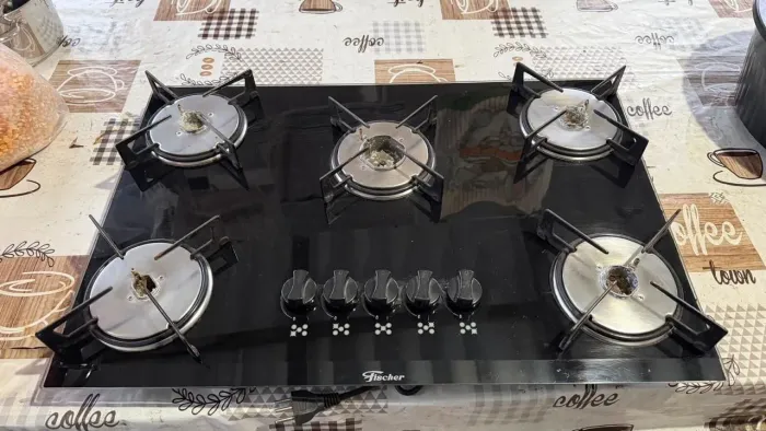 Fogão cooktop Fischer 5 bocas com mesa de vidro preto a gás