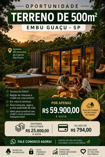 Terreno com documentação da área total será um condomonio de casas ou chalés