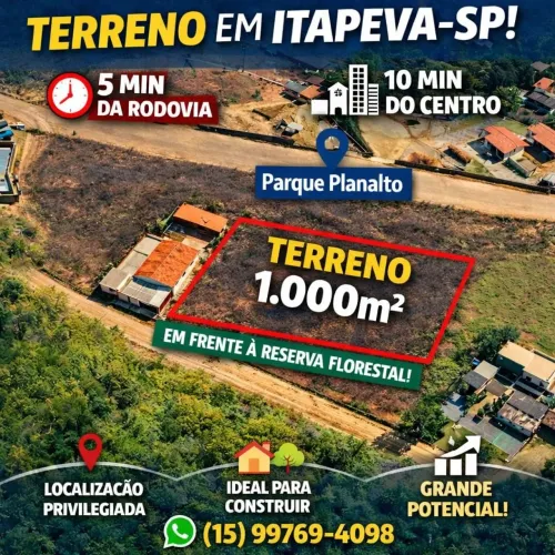 Terreno 1.000 m² | 8 minutos centro Itapeva-SP | próximo da natureza em frente mata