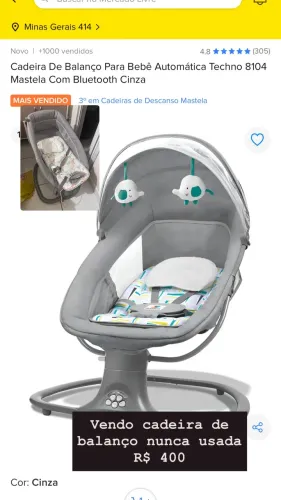 Vendo cadeira de balanço para bebê mastela