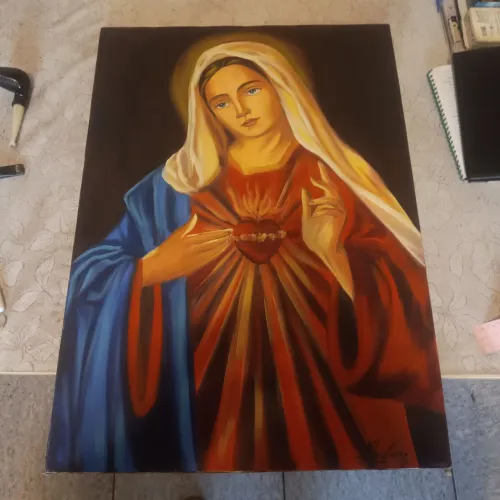 Quadro de sagrado coração de Maria de artista plástica, 50cm x70cm 