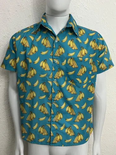 Camisa Casual Estampa Bananas Tamanho P Viscose Bom Estado