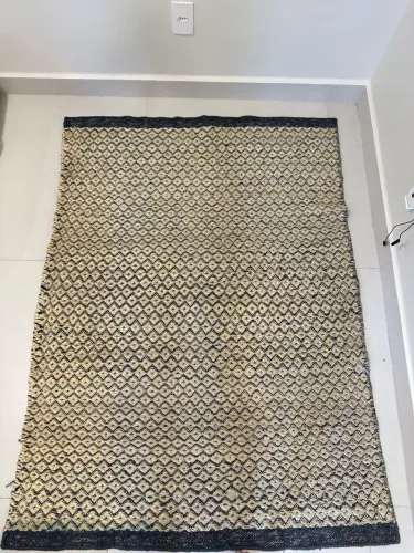 Tapete de juta/algodão 1,20 x 1,60 m - bege e azul-marinho