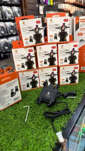 Suporte celular moto quadrado com carregador USB moto
