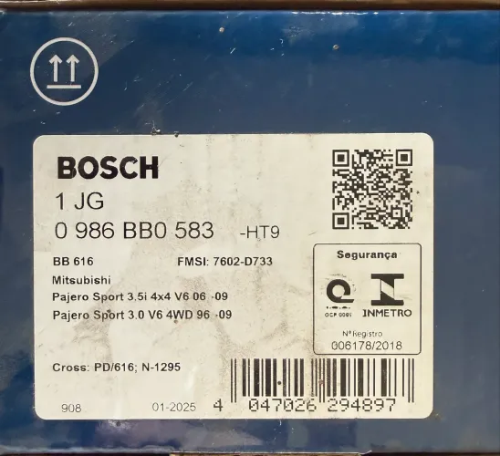 Jogo de pastilhas de freio Bosch cód. 0 986 880583