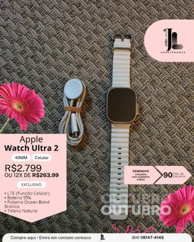 APPLE WATCH ULTRA 2, 49MM, CELULAR, BAT 93%, SEMINOVO, SEM CAIXA, EXCLUSIVO!